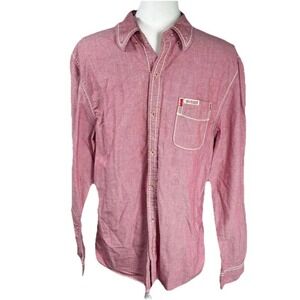 True Religion Shirt XL Mens Button Down Red Cotton Utility Y2K Western Rodeo
